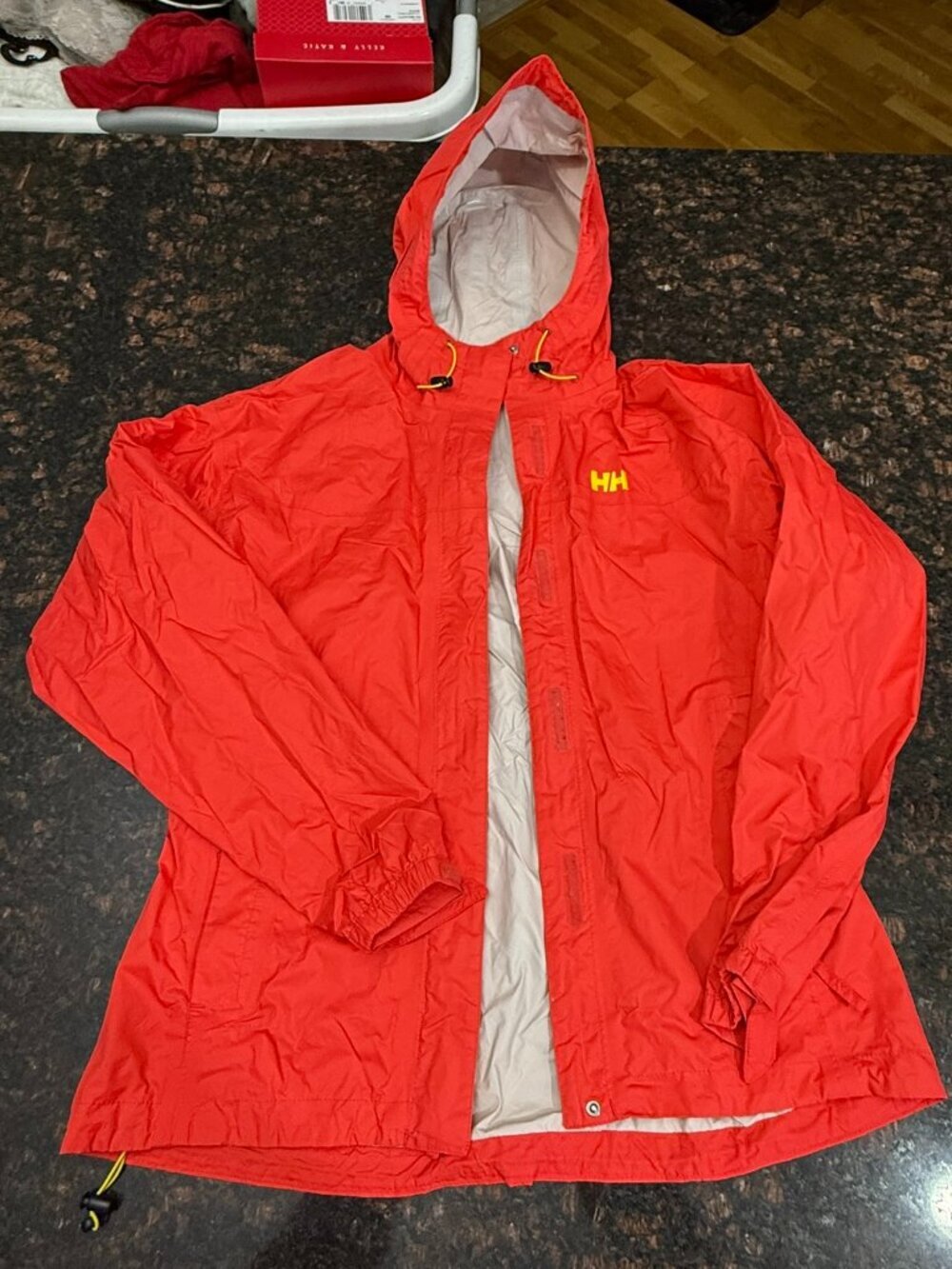 Helly Hansen Bright Orange-Red Hooded Shell Jacket with Yellow Logo